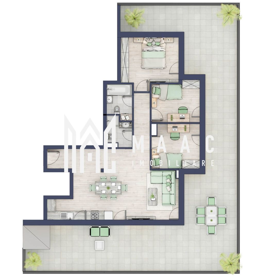 Penthouse 3 camere | Etaj 4 | Balcon 107.2 mp | Turnisor