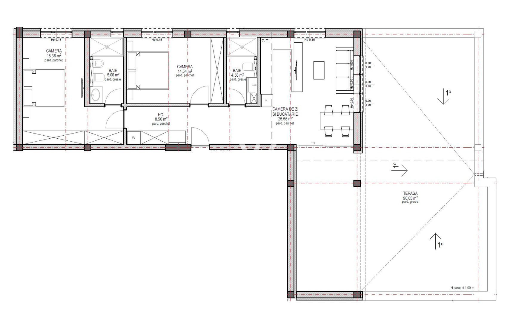 Penthouse 3 camere , 2 bai,TERASA 90mp, Lacul lui Binder, Sibiu