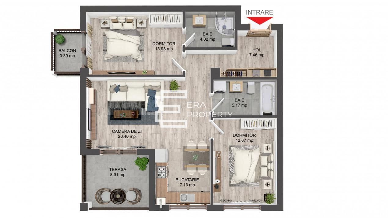 Apartament 3 camere -71 mp- ETAJ 1 - la cheie -boxa - intabulat-Selimbar