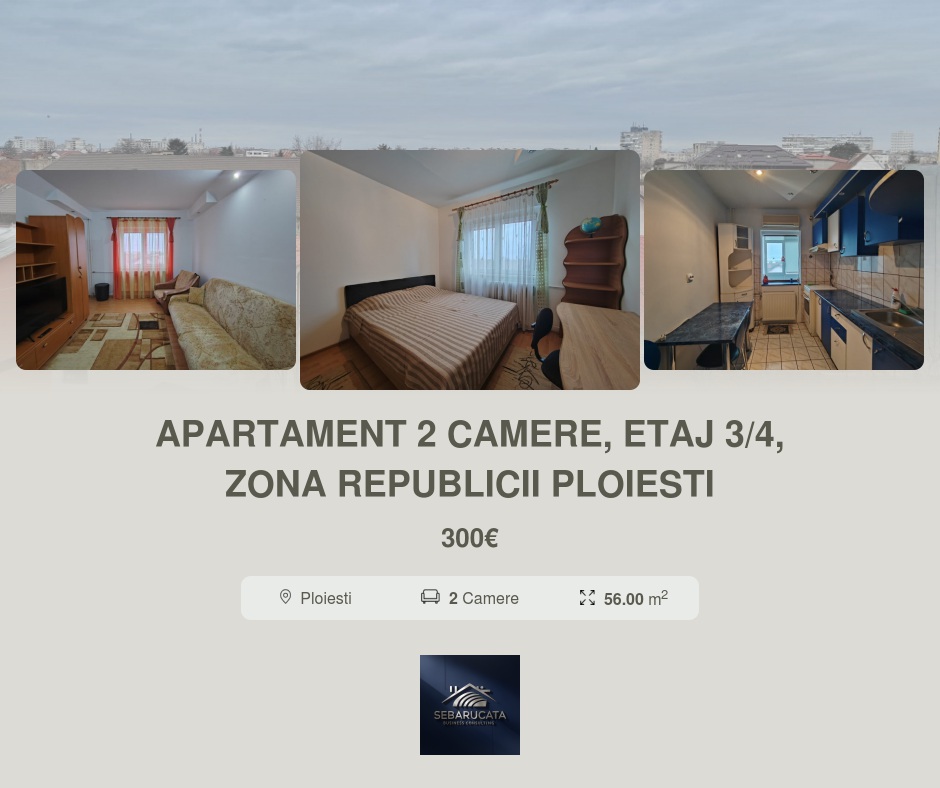 Apartament 2 camere, decomandat, etaj intermediar, zona Republicii, Ploiești