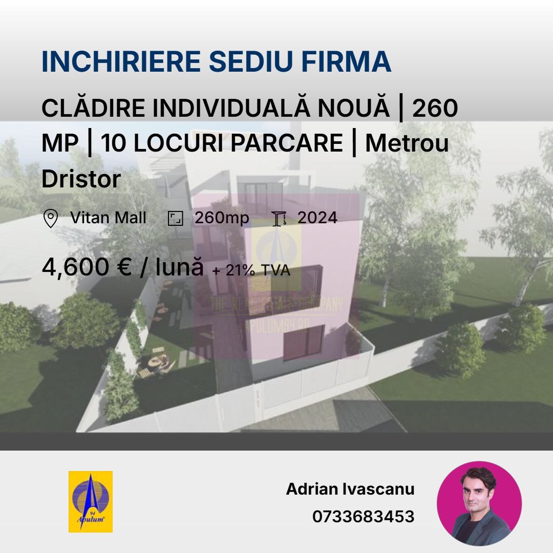 CLĂDIRE INDIVIDUALĂ NOUĂ | 260 MP | 10 LOCURI PARCARE | Metrou Dristor