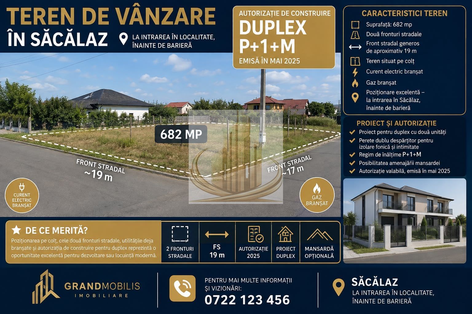 Săcălaz | Teren 682 mp | Proiect + Autorizație Duplex | 2 Fronturi