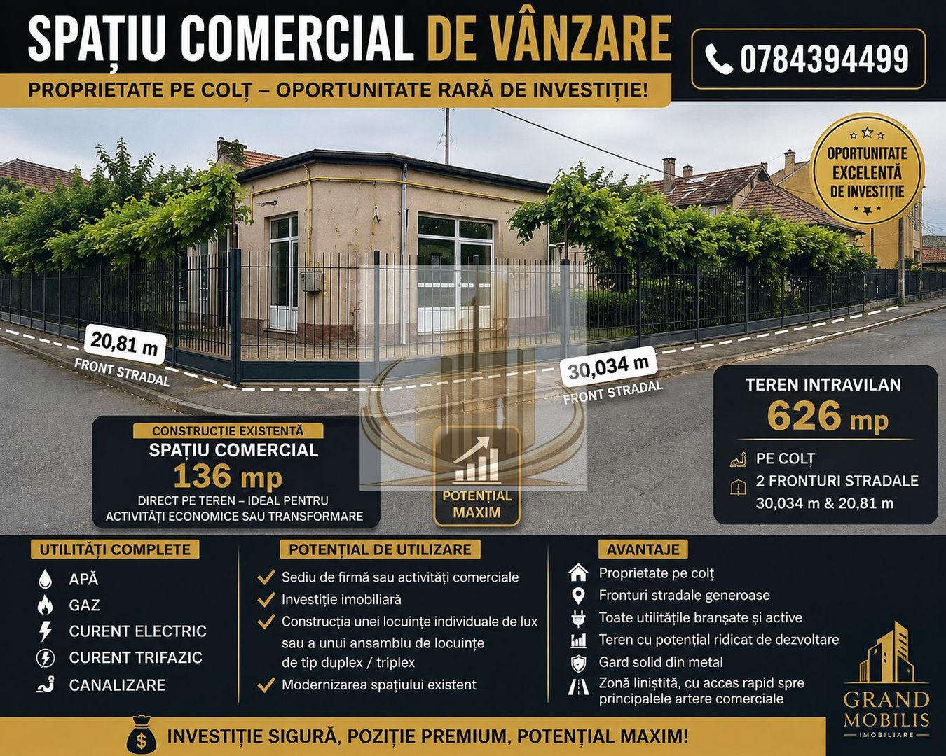 Teren intravilan-Spatiu comercial –Blascovici|626 mp|2 fronturi