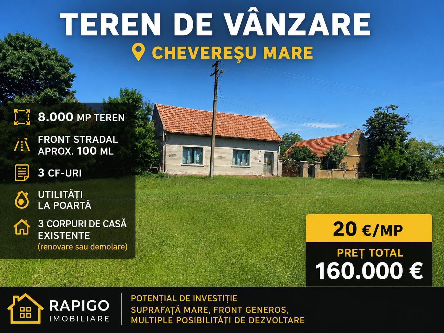 Teren vanzare-8000 m2-Cheveresu Mare -100 m front stradal