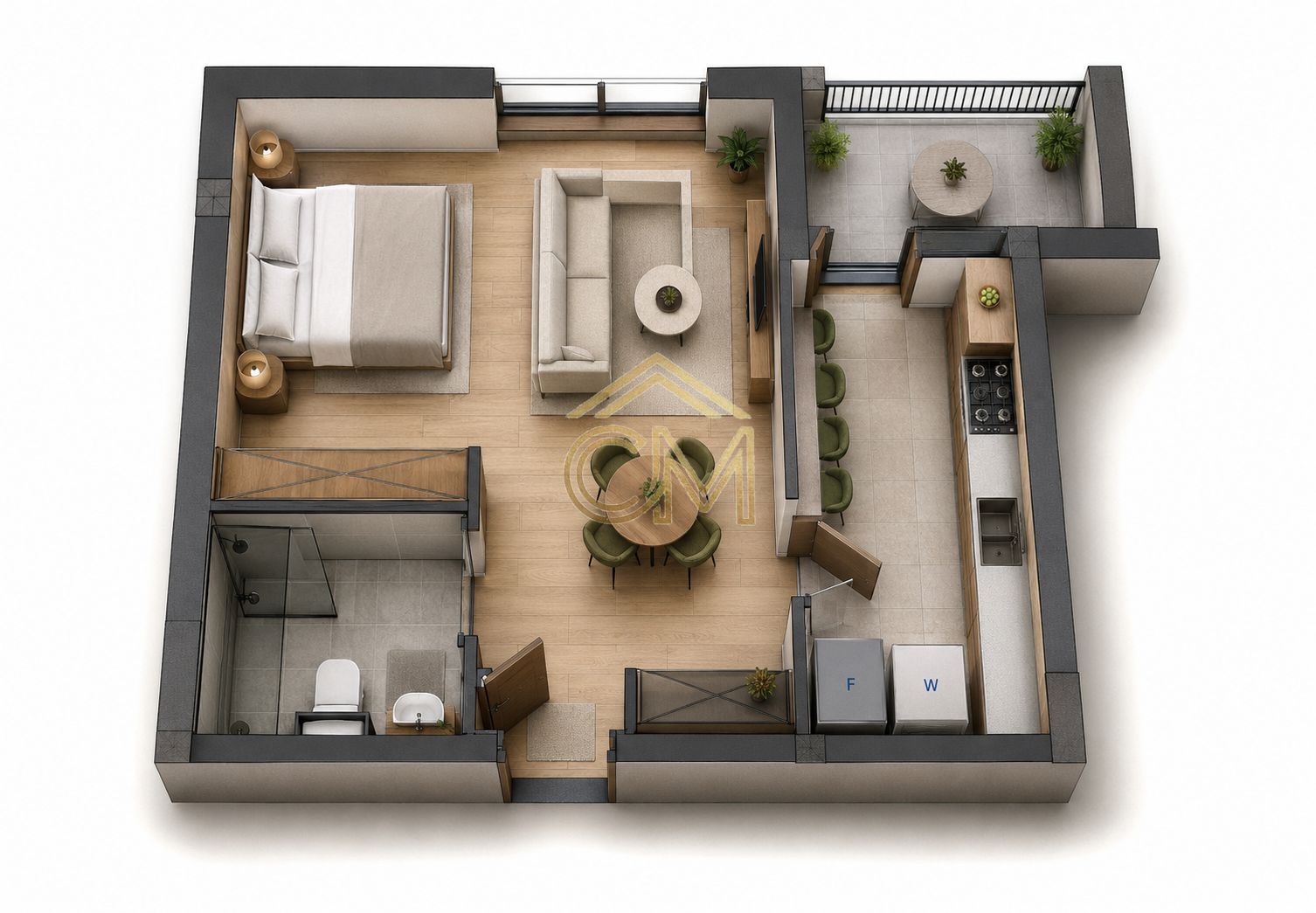 Apartament 1 Camera-Etaj 1-Balcon-Parcare-37MPU