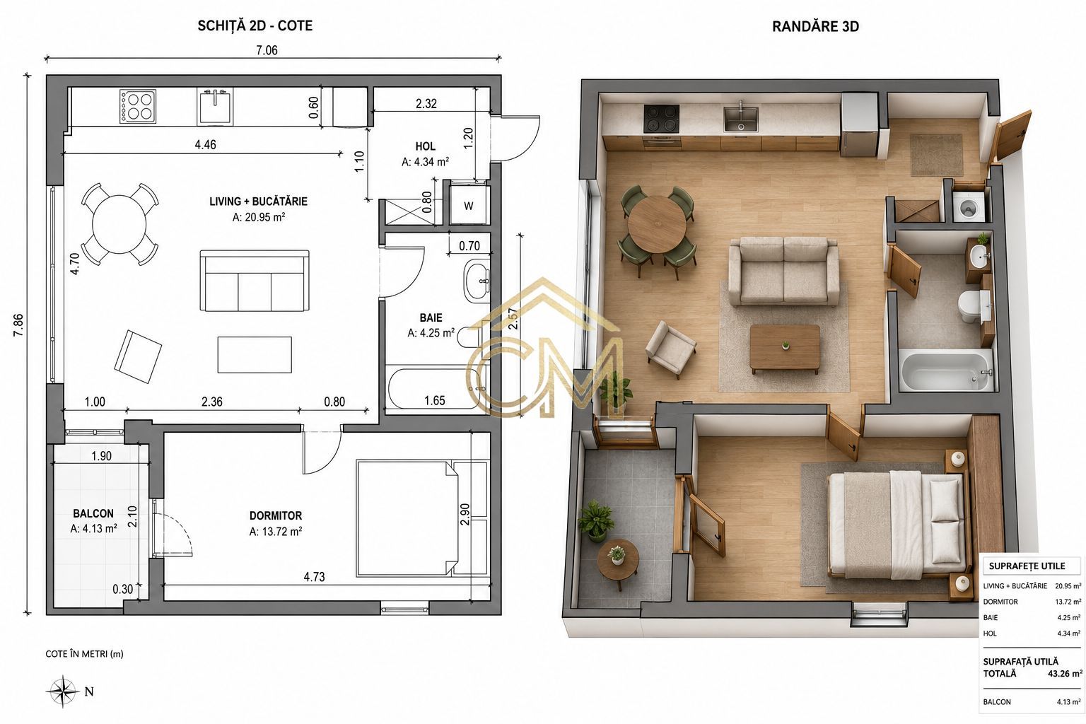 Apartament 2 Camere-43,30MPU-Parter-Terasa-Parcare