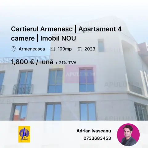 Armeneasca | 4 camere | 109 mp, mobilat utilat, boutique 2023, terasa