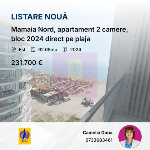 Mamaia Nord, apartament 2 camere, bloc 2024 direct pe plaja
