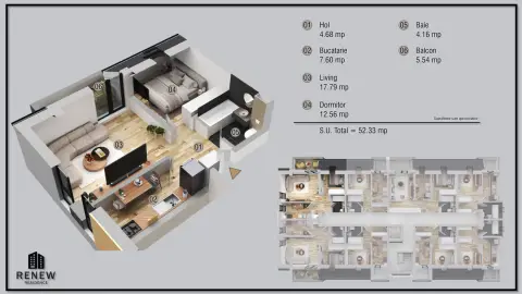 Apartament 2 camere finalizat - bl premium Militari Residence