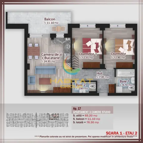 Apartament 3 camere - zona Pallady
