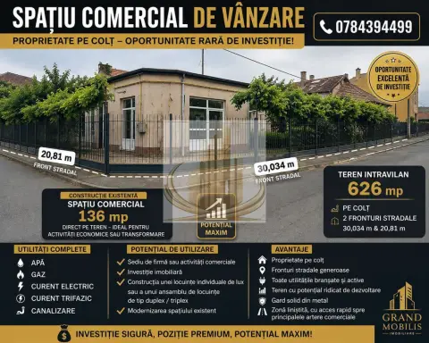 Teren intravilan-Spatiu comercial –Blascovici|626 mp|2 fronturi