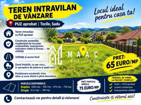 Teren intravilan parcelat cu PUZ aprobat | Tocile, Sadu