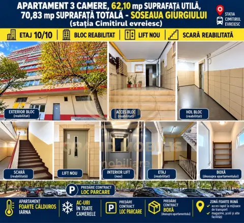 Apartament 3 camere, parcare și boxă – Șoseaua Giurgiului