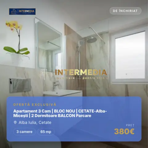 Apartament 3 Cam | BLOC NOU | CETATE-Alba-Micești | 2 Dormitoare BALCON Parcare