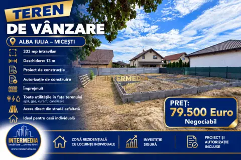 Teren INTRAVILAN 333 mp. | Alba Micești | Proiect | Autorizație | Asfalt | Canal