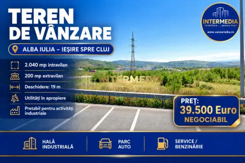 VANZARE Teren Intravilan 2040 mp D= 19 m. Alba Iulia iesire spre Cluj Utilitati