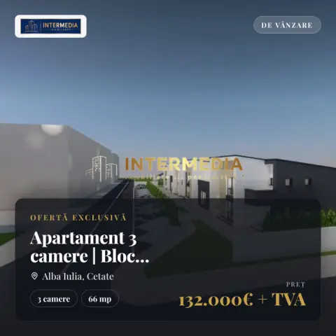 Apartament 3 camere | Bloc Nou | 66 mp | terasa mare | finisat