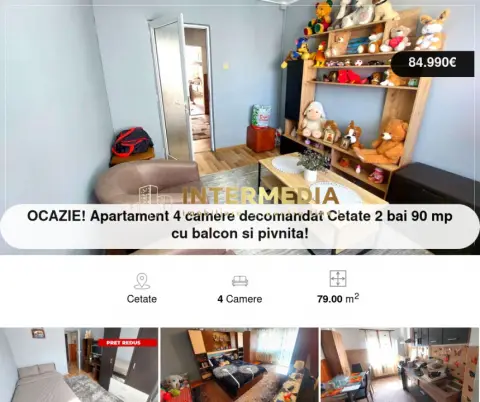 OCAZIE! Apartament 4 camere decomandat Cetate 2 bai 90 mp cu balcon si pivnita!