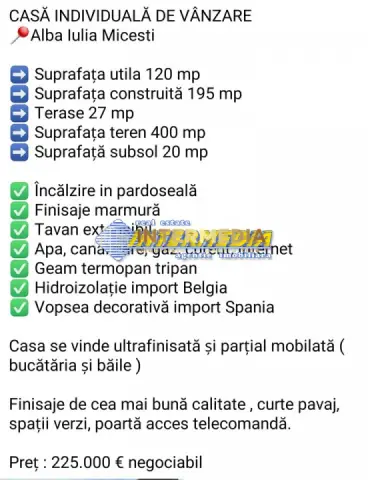 Casa Noua de vanzare pe un nivel zona Alba Micesti